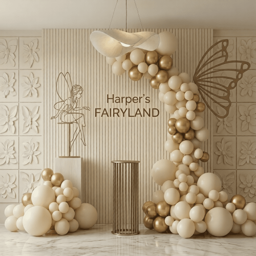 Creative outdoor themed birthday party setup with customized backdrop